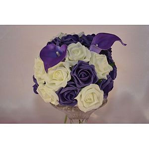 Purple & Ivory rose adult bridesmaids artificial bouquet with Purple calla lilies