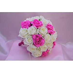Fuchsia & Ivory rose brides artificial bouquet with heart diamante