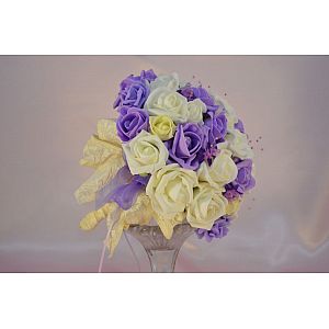 Artificial Ivory, Lilac & Lemon rose brides bouquet with Lilac baby's breath
