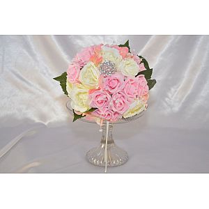 Bride's artificial baby Pink & Ivory peony with Pink hydrangea, pearl spray's & large diamante brooch