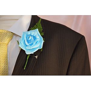 Light Blue artificial single buttonhole with diamante & fern