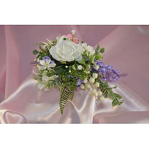 Cake topper with Pink & White rose, snowdrops, heather, phlox & greenery