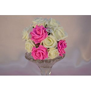 Fuchsia & Ivory rose child's artificial bouquet with heart diamante