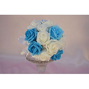 Mid Blue, Light Blue & Ivory rose child's artificial bouquet with diamante