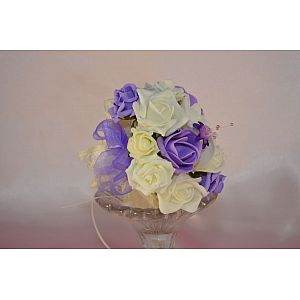 Ivory, Lilac & Lemon rose child's artificial bouquet with Lilac baby's breath