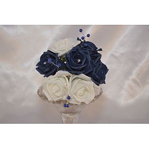 Child's artificial Navy Blue & White rose with Blue pearl sprays