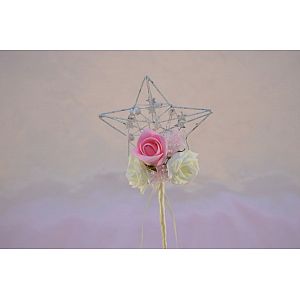 Child's wand with Ivory and pink artificial rose's and pink baby's breath