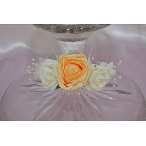 Hair comb with artificial Ivory & Mango roses & Ivory baby's breath