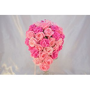 Brides  artificial Fuchsia, light Pink & baby Pink rose teardrop wedding bouquet.